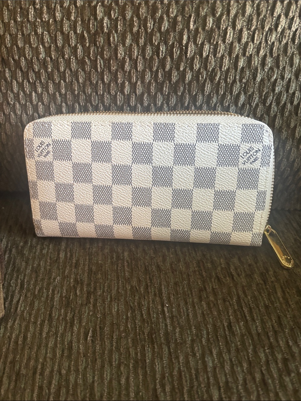 Louis Vuitton Damier Azur Zip-Around Wallet in White and Light Gray Check